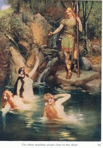 تسبح العذارى الثلاثة بالقرب من الشاطئ ، وذلك من خلال حانة The Stories of Wagners Operas. بقلم جورج هاراب وشركاه المحدودة 1932