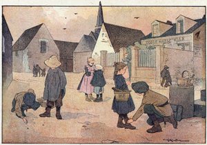 خارج المدرسة ، في كتاب مصور للطفولة ، حوالي 1900 (نقش)