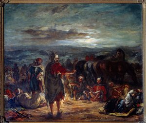 المخيم العربي في الليل. لوحة ليوجين ديلاكروا (1798-1863) بواسطة فرديناند فيكتور يوجين ديلاكروا