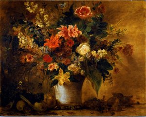 Flowers and fruits Bouquet of flowers in a vase of gres. Painting by Eugene Delacroix (1798-1863) 1843 approx. Sun. 74x93 cm Vienna Kunsthistorisches Museum, Neue Gallery بواسطة فرديناند فيكتور يوجين ديلاكروا