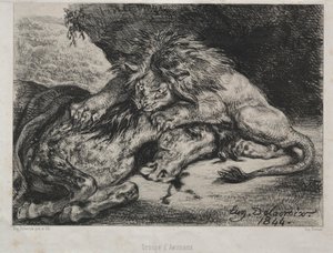 أسد يلتهم حصانًا ، 1844. بواسطة فرديناند فيكتور يوجين ديلاكروا