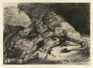 أسد يلتهم حصانًا ، 1844 بواسطة فرديناند فيكتور يوجين ديلاكروا