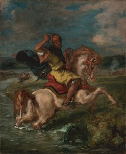 فارس مغربي يعبر سيارة فورد حوالي 1850 (زيت على قماش) بواسطة فرديناند فيكتور يوجين ديلاكروا