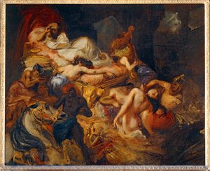 مورت دي ساردانابالي - موت ساردانابالوس. 1826-1827. رسم تخطيطي لـ 40-11-02/62 ... بواسطة فرديناند فيكتور يوجين ديلاكروا