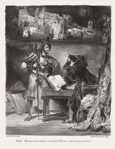 Méphistophélès apparaîssant à Faust (يظهر Mephisto Faust). 1828 بواسطة فرديناند فيكتور يوجين ديلاكروا