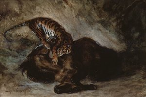 نمر يهاجم حصانًا (مرحاض على ورق) بواسطة فرديناند فيكتور يوجين ديلاكروا