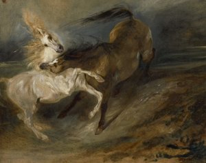 خيلان يقاتلان في مشهد عاصف ، c.1828 بواسطة فرديناند فيكتور يوجين ديلاكروا