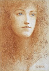 "" صورة لامرأة إنجليزية شابة "" متفائلة على الورق بقلم فرناند خنوف (1858-1921) مجموعة خاصة حوالي عام 1890 بواسطة فرناند خنوف