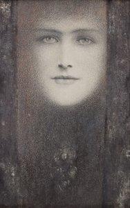 القناع ، بستارة سوداء ، حوالي 1909 (طباشير ملونة مزينة بالأبيض على ورق) بواسطة فرناند خنوف