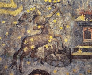 الفترة القوطية. قبة البرج (1485) لفرناندو جاليغو (1440-1507). القرن الخامس عشر. اللوحات الجدارية. قاموا بتزيين مكتبة جامعة سالامانكا ، قشتالة ، إسبانيا. يمثل علامات البروج. القنطور. رمز الكوكبة.