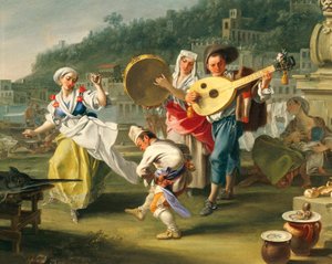 Tarantella in Mergellina، ca 1750، by Filippo Falciatore (active 1737-1768)، زيت على قماش، 76،2x102 سم، التفاصيل، إيطاليا بواسطة فيليبو فالكياتور