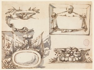رسم، شعار، وكأس، وعلامة، وشكل زخرفي لإفريز، 1750-1775 بواسطة فيليبو ماركيوني