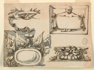 رسم، شعار، وكأس، وعلامة، وشكل زخرفي لإفريز، 1750-1775