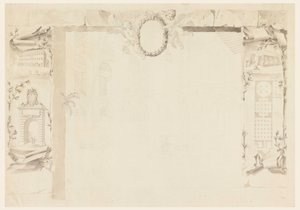 رسم، تصميم غير مكتمل لورقة تذكارية تشير إلى تشييد مصنع بابوي (ماغازينس أنونا)، 1760-1769