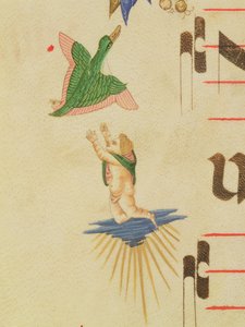 Missal 515 f.13v كروب محجوب يحاول الإمساك بطائر طائر ، من حدود زخرفية ، تفاصيل من كتاب جوقة تم تنفيذه قبل 1449 بتفاصيل رقعة 56721