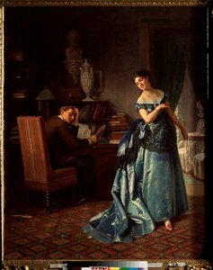 سيدة الموضة ، التحضير للكرة - لوحة من قبل Firs Sergeevich Zhuraviev (1836-1901) ، زيت على قماش