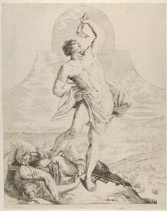 شمشون يحمل عظم فك الحمار فوق رأسه ويقف بجانب فيليس ... ، كاليفورنيا. 1640-60.