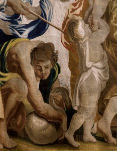 نسيج فلمنكي. سلسلة تأليه القربان المقدس. حصاد المن (Recogida del maná). نموذج كارتون تم نسخه من نسخة أصلية بواسطة روبنز. تصنيع بروكسل. صنعه فرانس فان دن هيك. منتصف القرن السابع عشر. نسيج حرير وصوف ، 7/8 الاعوجاج لكل سم. بواسطة المدرسة الفلمنكية