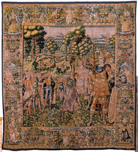 نسيج فلمنكي. مسلسل قصة سايروس. لا يوجد II Astyages يتعرف على Cyrus (Ciro Recocido por Astiages). مجهول ، استنادًا إلى ميشيل كوكسي. أتيليه أنتويرب. الحرير والصوف. كاليفورنيا 1590. بواسطة المدرسة الفلمنكية