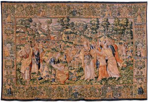 نسيج فلمنكي. مسلسل قصة سايروس. يأمر No VI Tomyris بغمس رأس Cyrus في وعاء دم (Tomiris manda sumergir la cabeza de Ciro en un reciente lleno de sangre). مجهول ، استنادًا إلى ميشيل كوكسي. أتيليه أنتويرب. الحرير ووو بواسطة المدرسة الفلمنكية