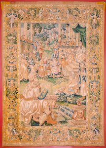 نسيج فلمنكي. سلسلة كتاب جوديث. العودة إلى Bethulia (Regreso a Betulia). النسيج الثامن في السلسلة. تصنيع هولندا ، بروكسل (؟). النصف الثاني من القرن السادس عشر. نسيج الصوف. الموقع كنيسة القديس نيكولاس باري (افتتح المتحف بواسطة المدرسة الفلمنكية