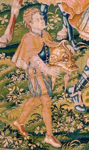 نسيج فلمنكي. سلسلة كتاب جوديث. تأتي الحرب في يهوذا (Llega la guerra a Judá). النسيج الرابع في السلسلة. تصنيع هولندا ، بروكسل (؟). النصف الثاني من القرن السادس عشر. نسيج الصوف. الموقع كنيسة القديس نيكولاس باري (متحف س بواسطة المدرسة الفلمنكية