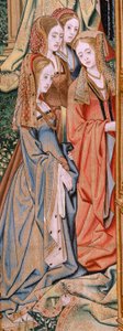نسيج فلمنكي. سلسلة تاريخ داود وبثشبع. زواج داود وبثشبع (Casamiento de David y Betsabé). اللوحة الثانية من السلسلة. نموذج مجهول. تصنيع غير معروف ، بروكسل. 1505. أقمشة من الذهب والحرير والصوف. بواسطة المدرسة الفلمنكية