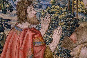 نسيج فلمنكي. سلسلة تاريخ القديس يوحنا المعمدان: معمودية المسيح (Het doopsel van Christus). مشغل بروكسل. 1515-1520. بواسطة المدرسة الفلمنكية