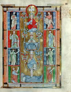 MS 340 fol.11r شجرة جيسي ، من مدح الصليب المقدس بقلم راباناوس م. (c.780-856) من دير أنهين بواسطة المدرسة الفلمنكية