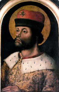 صورة لشارلمان (أطلق عليها تشارلز الأول اسم تشارلز الأكبر 742-814) لوحة مجهولة المصدر للمدرسة الفلمنكية. لندن في القرن السادس عشر ، جمعية الآثار بواسطة المدرسة الفلمنكية