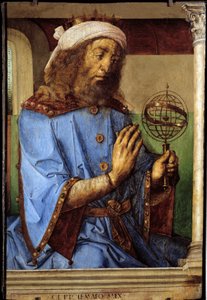 صورة شخصية لبطليموس (كلوديوس بطليموس ، 90-168) ، عالم الفلك اليوناني. رسم بيدرو بيروجويتي (حوالي 1450 قبل 1504) وجست أوف غينت (1435-1480) إي سي. Flam بواسطة المدرسة الفلمنكية