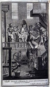 يطلب Ullysse من Alcinoos (Alcinoos) المساعدة اللازمة للعودة إلى وطنه. رسم توضيحي للكتاب السابع من أوديسي أوف هومير ، في أوديسي ، نُشر في أمستردام عام 1731 ، مجموعة بريفي ميلان. بواسطة المدرسة الفلمنكية