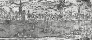 منظر لمرفأ أنتويرب ، تفاصيل القسم الأيمن ، 1515-50 بواسطة المدرسة الفلمنكية
