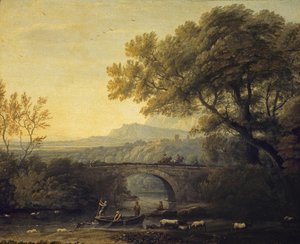 الفرنسية  Paysage avec avec un pont Landscape with a Bridge بواسطة أتباع كلود لورين