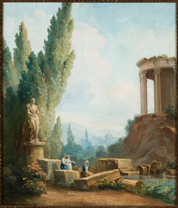 منظر طبيعي مع أطلال معبد العرافة في تيفولي بواسطة أتباع هوبرت روبرت