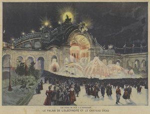 قصر الكهرباء وقلعة الماء ليلا ، معرض يونيفرسال 1900 ، باريس