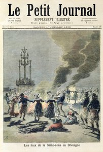 أضاءت النيران للاحتفال بالانقلاب الصيفي في بريتاني ، الغلاف الأمامي لـ "Le Petit Journal" ، 1 يوليو 1893 (نقش ملون)
