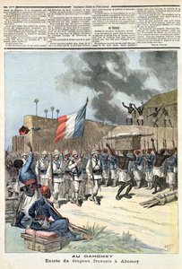 العلم الفرنسي يدخل أبومي ، من `` Le Petit Journal &39;&39; ، 10 ديسمبر 1892 بواسطة فورتشن لويس ميول وهنري ماير