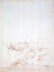 هيل تاون إيطالي (وجه) (قلم ، حبر بني وأسود على ورق) (للصفحة اليسرى ، انظر 152661) بواسطة فرا بارتولوميو