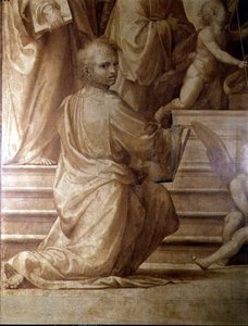 The Great Council Altarpiece ، التفاصيل تصور قديسًا شابًا راكعًا بواسطة فرا بارتولوميو