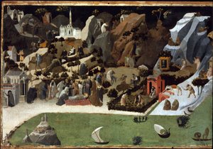 Thebaide - مشاهد من حياة آباء الصحراء (Thebaid) - لوحة من Fra Giovanni (Guido di Pietro) بواسطة Fra Angelico (1387-1455) - 1420 - تمبرا على لوح - 73.8x1 سم - متحف الفن ، بودابست