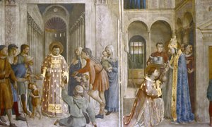 يعهد القديس سيكستوس بكنوز الكنيسة إلى لورانس وسانت لورانس لتقديم الصدقات بواسطة فرا (1400-55) أنجيليكو