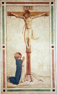 الصلب مع القديس دومينيك. نقش "INRI" على الصليب. فريسكو من قبل Guido di Pietro بواسطة فرا انجيليكو
