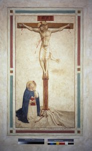 الصلب مع القديس دومينيك. نقش "INRI" على الصليب. فريسكو من قبل Guido di Pietro بواسطة فرا انجيليكو