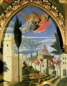 سانتا ترينيتا Altarpiece ، تفاصيل الملائكة الحزينة ، c.1434 تمبرا والذهب على اللوحة بواسطة فرا انجيليكو