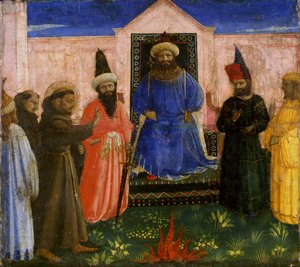 محاكمة نار القديس فرنسيس أمام السلطان ، 1435-40 (درجة حرارة على خشب الحور)
