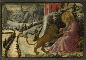 لوحة القديس جيروم والأسد بريديلا من Pistoia Santa Trinità Altarpiece ، 1455-1460 بواسطة فرا فيليبو ليبي