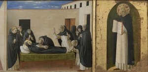 وفاة القديس دومينيك والقديس توما الأكويني. تفاصيل Cortona Polyptych من بريدلا ، c1437. بواسطة Fra Giovanni Angelico da Fiesole