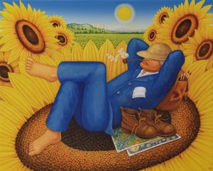Van Goghs Sunflowers ، 1998 (زيت و درجة حرارة على اللوحة)
