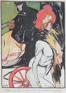 كارتون يصور سائق سيارة أجرة مع المحظية ، 1901